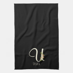 Zwarte keukendoek met monogram Huis geschenk Theedoek