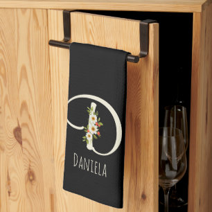 Zwarte keukendoek met monogram Huis geschenk Theedoek