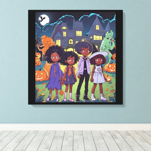 Zwarte Kinderen struikelen over een spookstad Hall Canvas Afdruk (Insitu (Houten vloer))