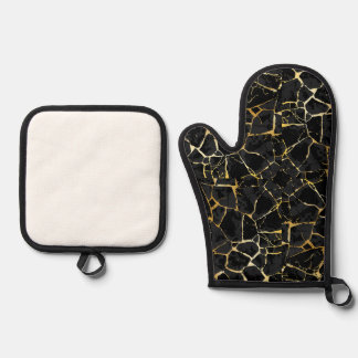 Zwarte Kintsugi Goud Ader Ovenwant & Pannenlap Set