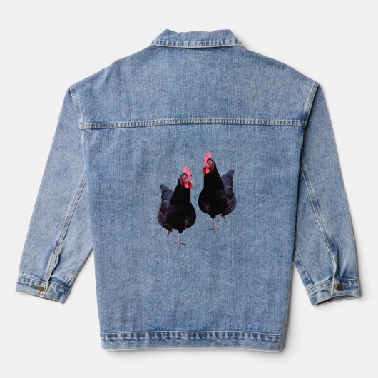 Zwarte kippen struikelen hun spullen, denim jas denim jacket (Achterkant)