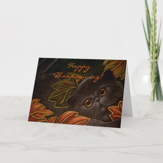ZWARTE KITTEN CAT THANKSGIVING KAART (Voorkant)