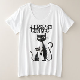 Zwarte kitten en kleine metgezel in Cartoon-stijl Grote Maat T-shirt