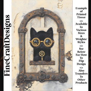 Zwarte kitten gluren door gat AP1 Decoupage Tissuepapier