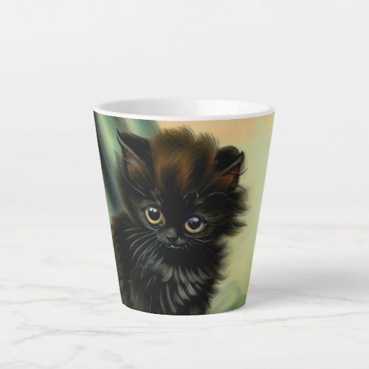 zwarte Kitten-illustratie Latte Mok (Voorkant)