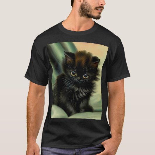  zwarte Kitten-illustratie T-shirt (Voorkant)