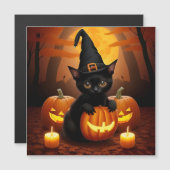 Zwarte kitten in heks Pet te midden van Halloween (Voorkant / Achterkant)