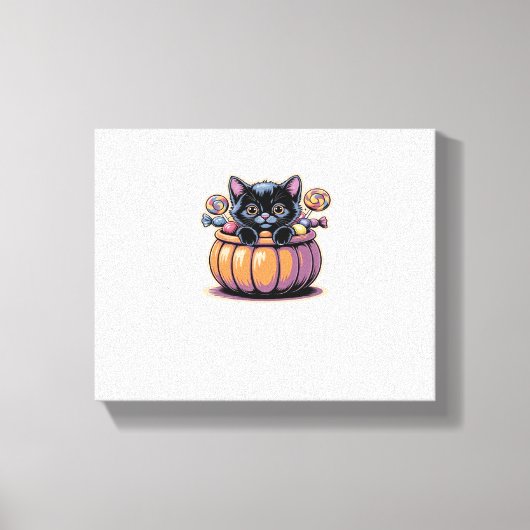 Zwarte kitten in Treat Bucket Classic T-Shirt Canvas Afdruk (Voorkant)