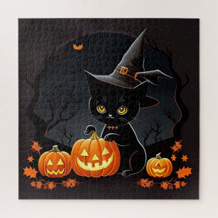 Zwarte Kittenspriekelhoed Halloween Pompoen Legpuzzel