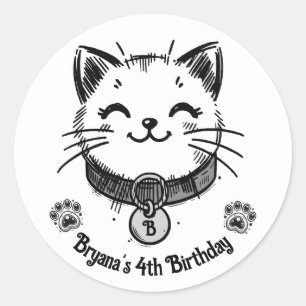 Zwarte Kitty Kat Kittens Verjaardagsfeestje  Ronde Sticker
