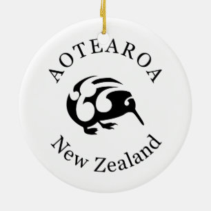 Zwarte KIWI met Koru Keramisch Ornament