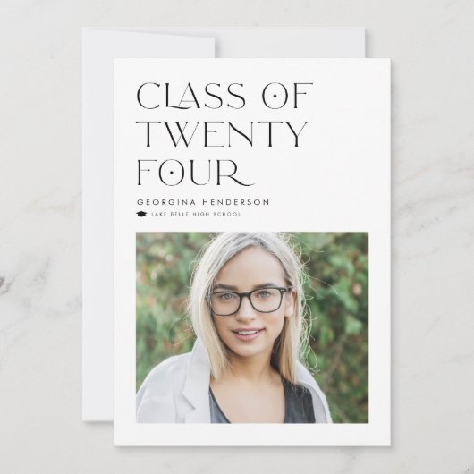 Zwarte Klasse van 2024 Modern Minimalistisch Afstu Aankondiging (Voorkant)