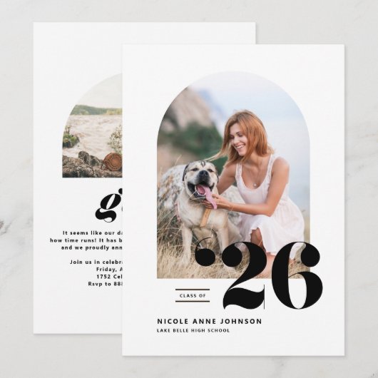 Zwarte Klasse van 2025 Arch Photo Afstuderen Aankondiging (Voorkant / Achterkant)