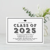 Zwarte Klasse van 2025 Pet Retro Afstuderen Kaart (Staand voorkant)