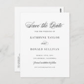 Zwarte Klassieke Script Typografie Sparen de Datum Briefkaart (Voorkant / Achterkant)