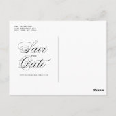 Zwarte Klassieke Script Typografie Sparen de Datum Briefkaart (Achterkant)