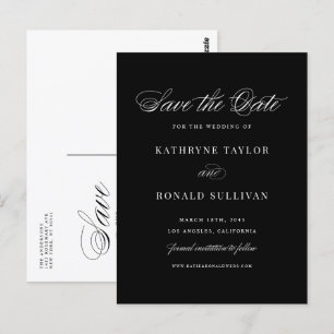 Zwarte Klassieke Script Typografie Sparen de Datum Briefkaart