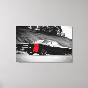 Zwarte Klassieke Spierauto Canvas Afdruk
