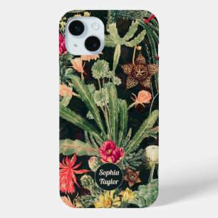Zwarte kleurrijke cactus iPhone 15 mini hoesje