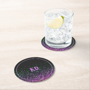 Zwarte Kleurrijke Glitter Accent Ronde Kartonnen Onderzetter