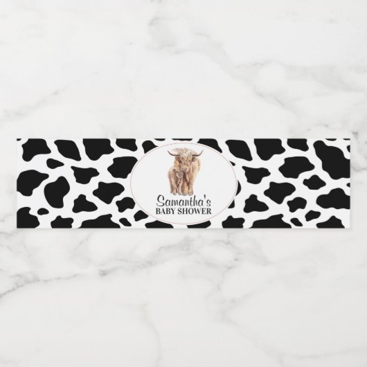 Zwarte Koe Afdrukhoogland Koe Baby shower Waterfles Etiket (Enkel label)