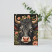  zwarte Koe in Flowers Briefkaart (Staand voorkant)