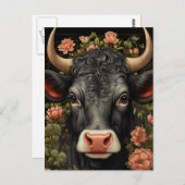  zwarte Koe in Flowers Briefkaart (Voorkant / Achterkant)