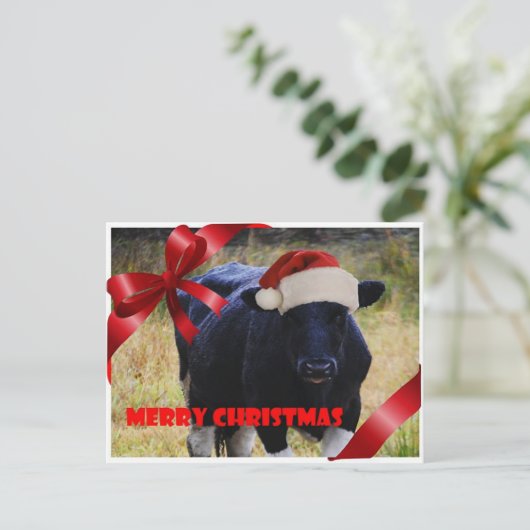 Zwarte Koe Vrolijk Kerstfeest Briefkaart (Staand voorkant)