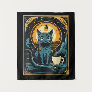 Zwarte Koffie Kat Tarot Kaart Occult Wandkleed