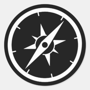 Zwarte kompas ronde sticker