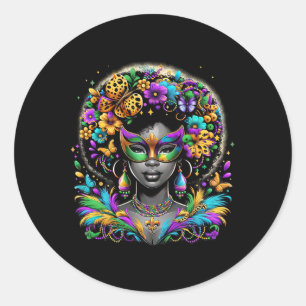 Zwarte Koningin Afro Afrikaanse Kralen Masker Mard Ronde Sticker