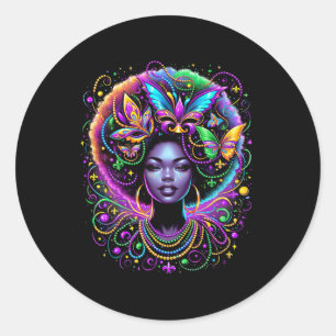 Zwarte Koningin Afro Afrikaanse Vlinder Kralen Mas Ronde Sticker