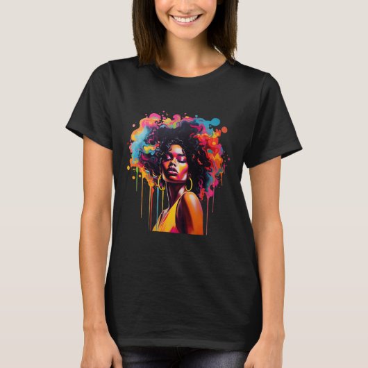 Zwarte Koningin Afro Melanine Dripping Juneteenth T-shirt (Voorkant)