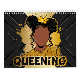 Zwarte koningin koninginnen melanine vrouwen goude kalender
