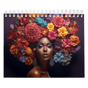 Zwarte koningin melanine sista bloem krullend afro kalender