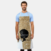 Zwarte koningin van de keuken schort (Gedragen)