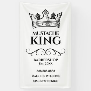 Zwarte Koningskroon en snor Barbershop Spandoek