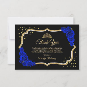 Zwarte Koninklijke Blauwe Gouden Quinceanera Bedankkaart