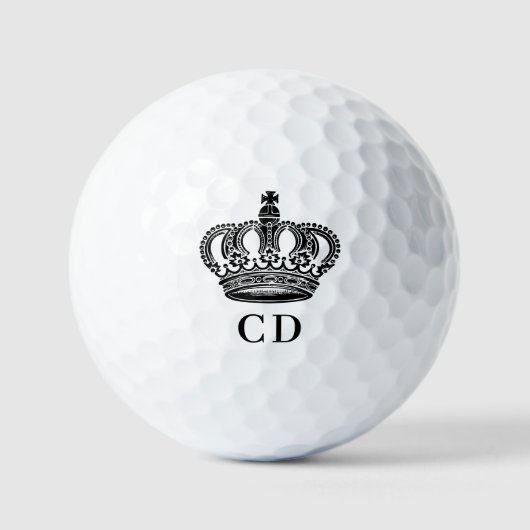 Zwarte koninklijke kroon monogram initialen golfballen (Voorkant)