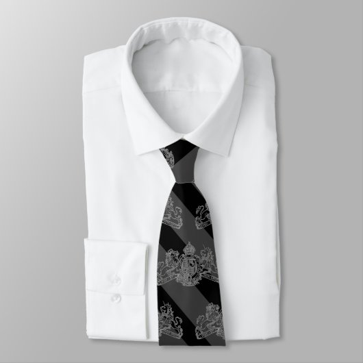 Zwarte koolstof Tuxedo Stripe Silver Emblem Stropdas (Gebonden)