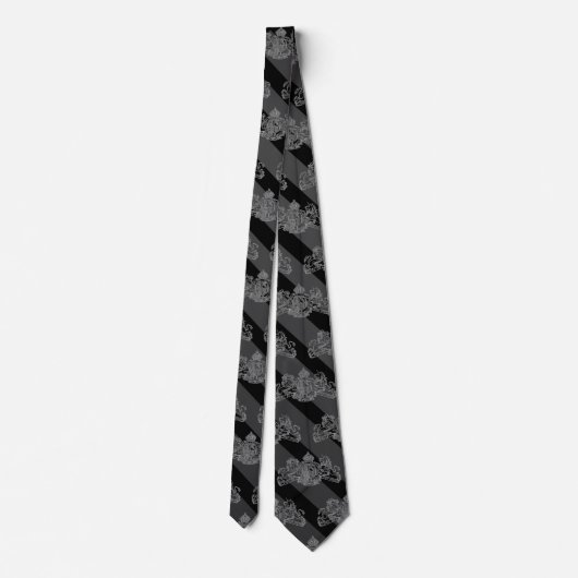 Zwarte koolstof Tuxedo Stripe Silver Emblem Stropdas (Achterkant)