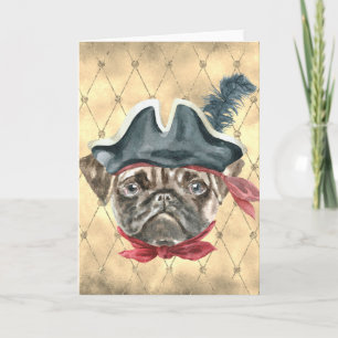 Zwarte kop de Piraten Pug Wenskaart Kaart