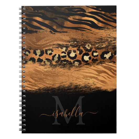 Zwarte koperen elegante schrift met monogram notitieboek (Voorkant)