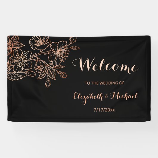 Zwarte koppervlakte | Gothic Wedding Welcome Spandoek (Horizontaal)