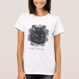 Zwarte Kortharige Kat Vergeet-Mij-Niet T-shirt