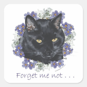 Zwarte Kortharige Kat Vergeet-Mij-Niet Vierkante Sticker
