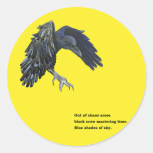 Zwarte kraai & haiku illustratie ronde sticker