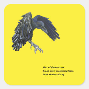 Zwarte kraai & haiku illustratie vierkante sticker
