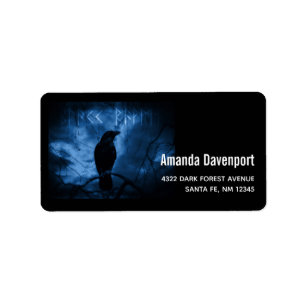 Zwarte Kraai met Runen Donkere Goth-stijl Etiket