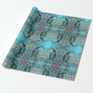 zwarte kraai op blauw verpakkingspapier cadeaupapier